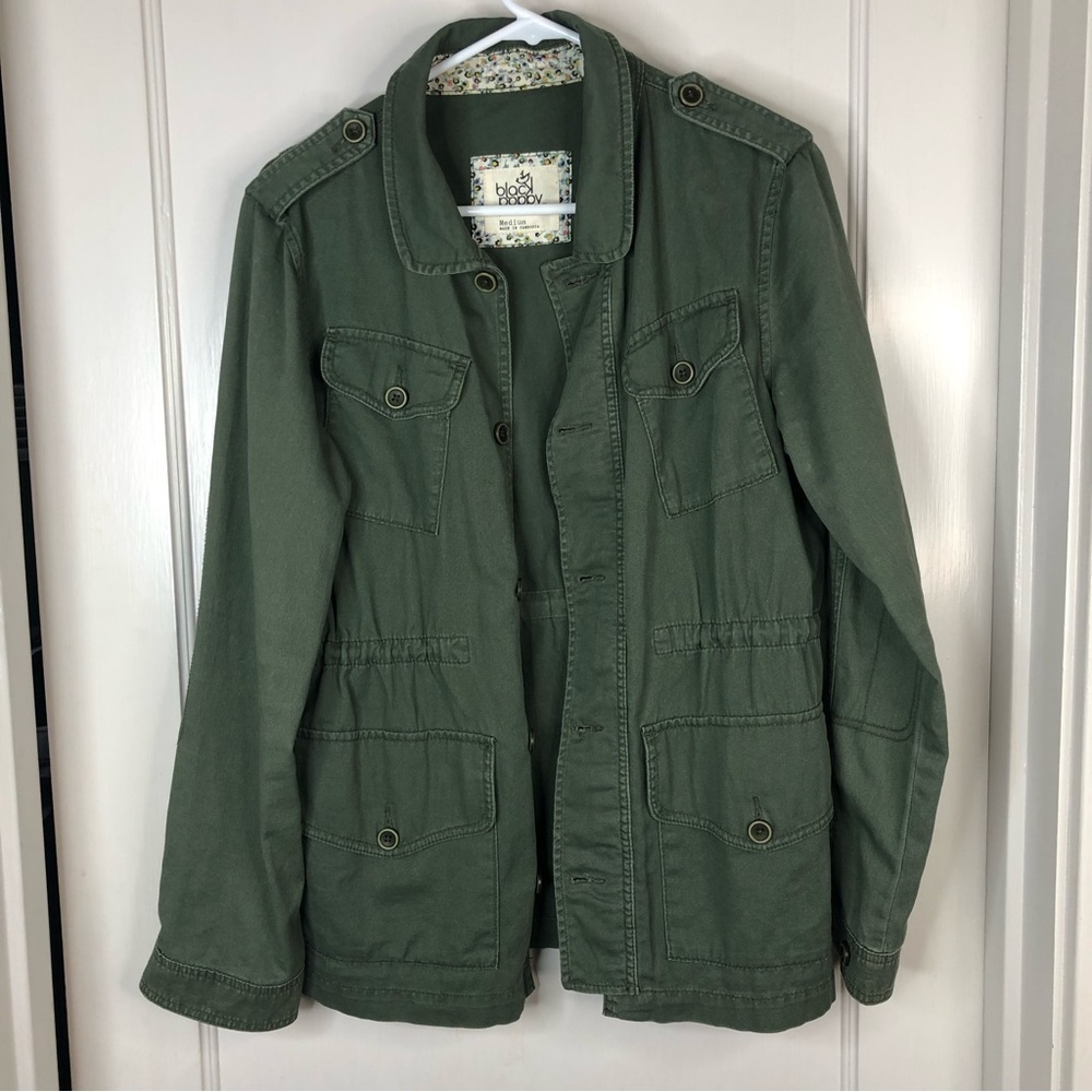 Black Poppy green cotton casual jacket size medium